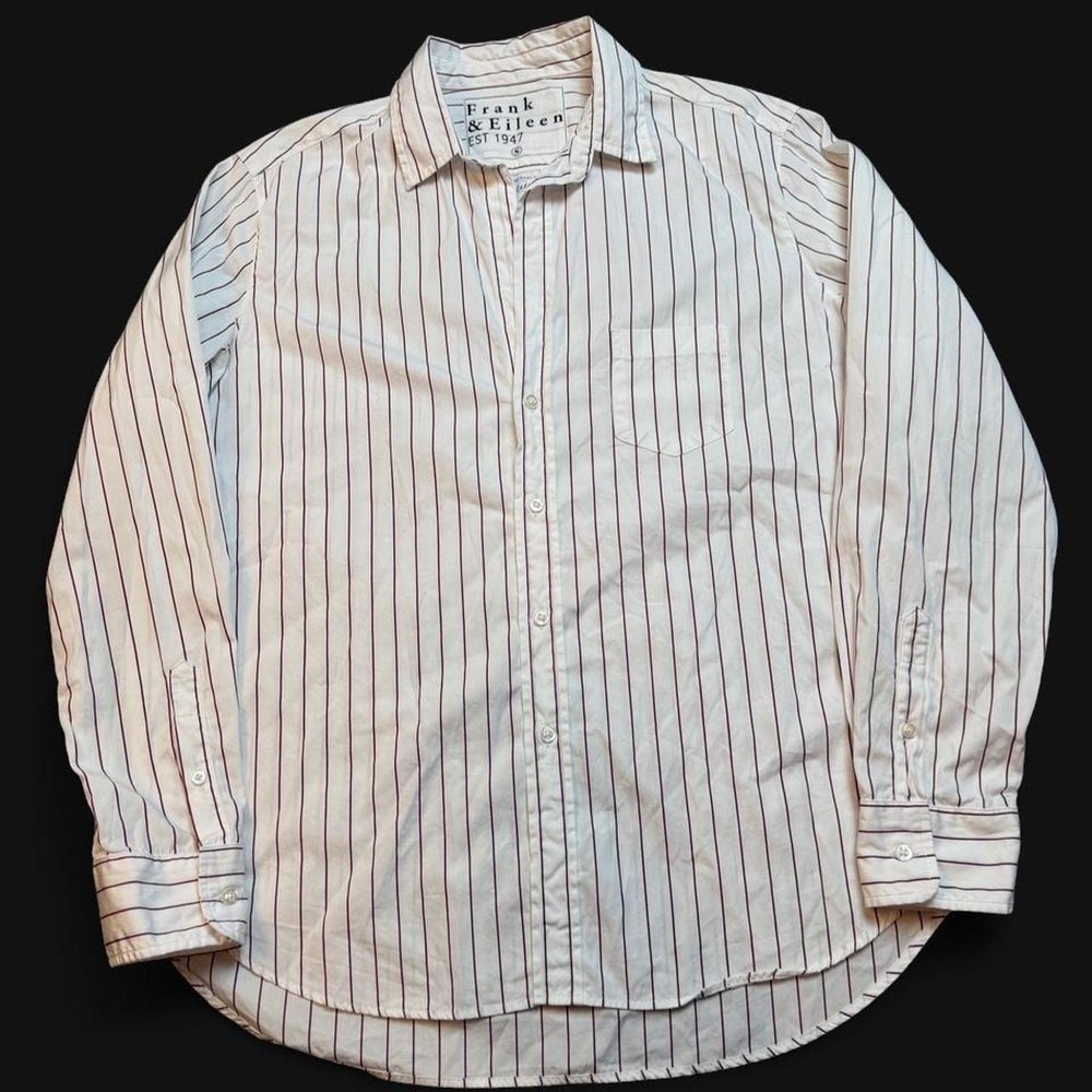 Frank & Eileen Eileen Button Up Shirt Small White Red Striped Cotton Woven Italy